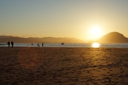 beach in laredo, sundown over the sea in cantabriaの写真素材
