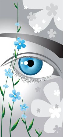 blue eyes framed by delicate blue flowers forget me notのイラスト素材
