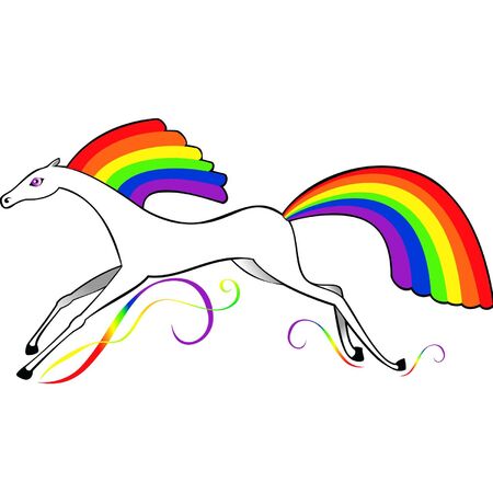white horse with a rainbow tail and maneのイラスト素材
