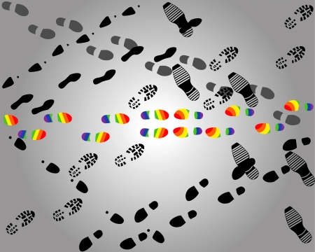Isolated background with footprints of different people のイラスト素材