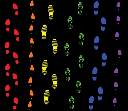   footprints of different people painted in the colors of the rainbowのイラスト素材