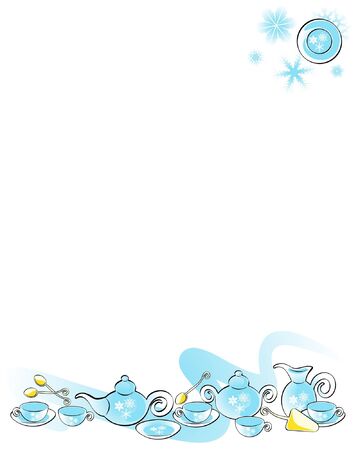 background with utensils for tea with patterns for winter themeのイラスト素材