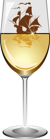   silhouette of a sailing ship in a tall glass of wineのイラスト素材