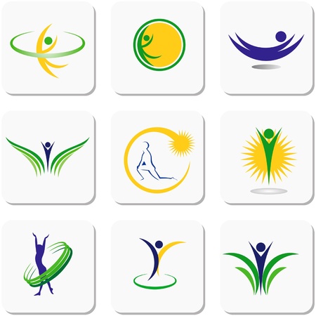 set of elements in the form of figures of people involved in gymnasticsのイラスト素材