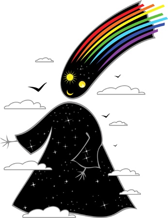 figure of a man in the form of celestial bodies and phenomenaのイラスト素材