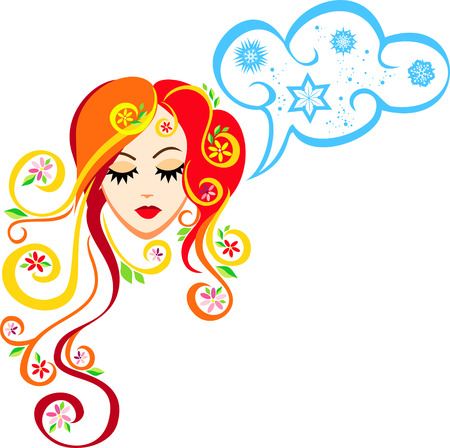 isolated funny vector image of spring girl that thinks about winterのイラスト素材