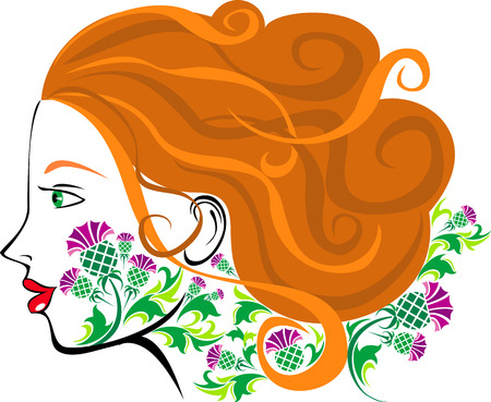 Red-haired girl face painted with flowers of a thistleのイラスト素材