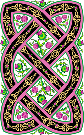 vector beautiful Celtic pattern with flowers thistleのイラスト素材