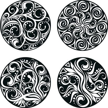 vector isolated set of decorative circle with swirlsのイラスト素材