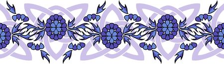 seamless vector border with violet flowers and Celtic knotsのイラスト素材