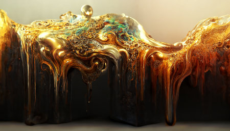 Luxurious abstract painting fluid art . A mixture of colors, waves and golden curls. For posters, other printed materials. 3d renderの写真素材
