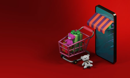 Shopping Online on Mobile Application Concept Marketing and Digital . 3D renderingの写真素材