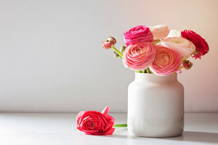 Bouquet of pink and white ranunculus flowersの写真素材