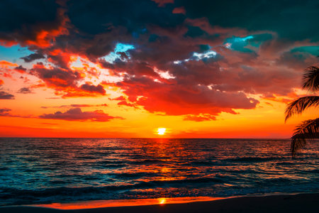 Beautiful sunset over the sea.sky on twilight time and reflection on the sea for travel in holiday relax timeの写真素材