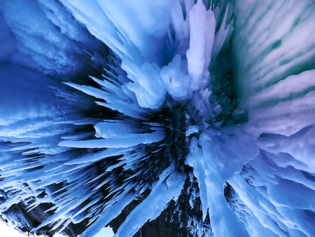 Inside the blue ice cave at Lake Baikal, Siberia, Eastern Russia.