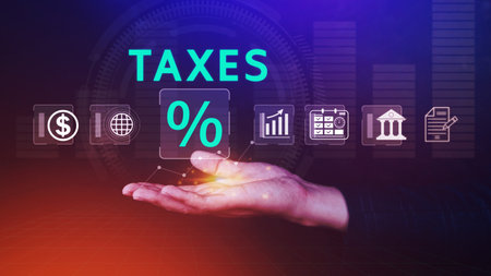 Business using computer to complete Individual income tax return form online for tax payment....