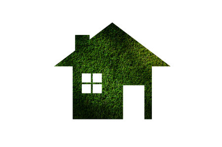 Grass home icon from grass background,Eco Architecture,Green Building,Image clean green house. Ecology , isolated on whiteの写真素材