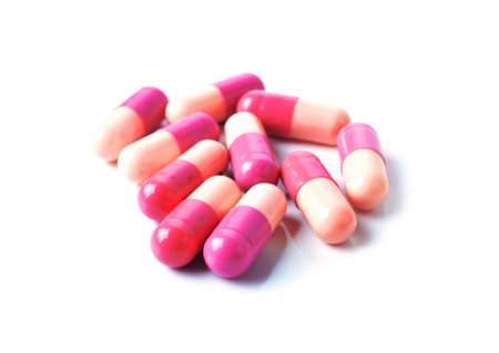 medical capsules on white background.