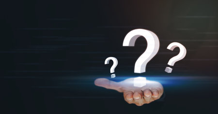 Ask question online concept, Businessman hand hold interface question marks sign web, Question marks...