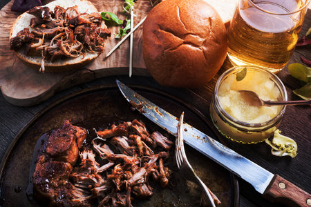Slow roasted pulled pork sandwich with cider