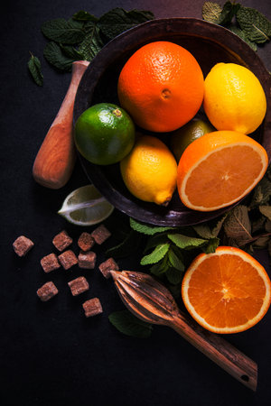 Making homemade tasty summer refreshing lemonadeの写真素材