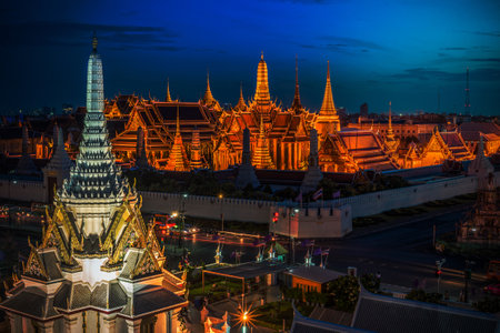 grand palace and wat phra keaw at night bangkok thailandの写真素材
