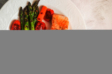 grilled salmon with vegetablesの写真素材