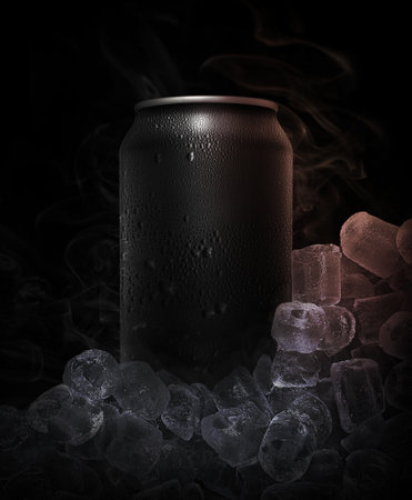 Can of cold beverage, ice cubea of juicy. Summer refreshing drinkの写真素材