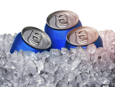 Cans of on ice backgroundの写真素材