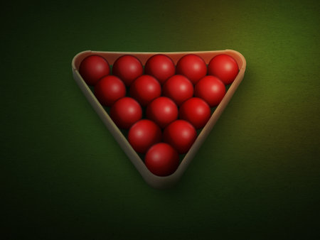 Balls for billiards snooker are on green table, preparation for game