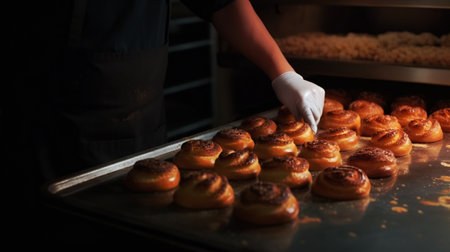Generative AI, Hands of baker in restaurant or home  kitchen, prepares ecologically natural pastriesの素材