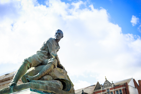 Sculpture of a soldier with a rifle in his hands, on a square in Bury St Edmunds, Englandの写真素材