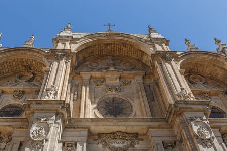 View of part of the facade of a church in Granada, Spainの写真素材