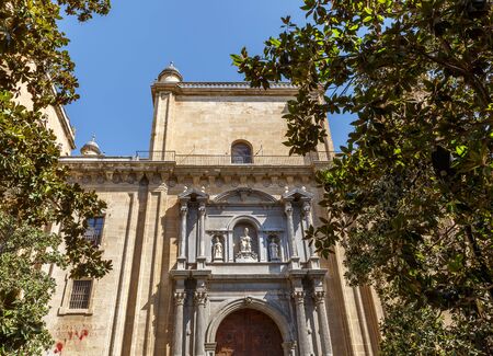 View of the main facade of a church in Granada, Spainの写真素材