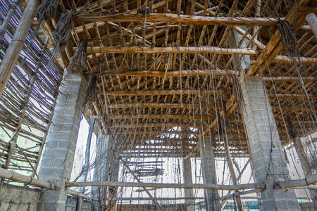 Interior view of a large tobacco drying house, Spain