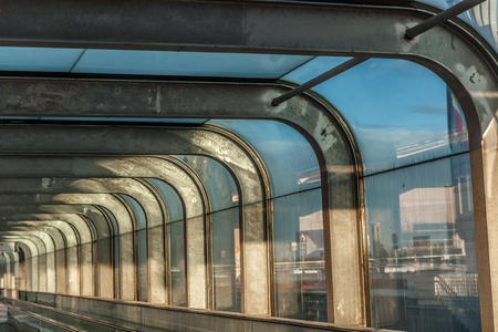 Small view of long escalators outside a big cityの写真素材