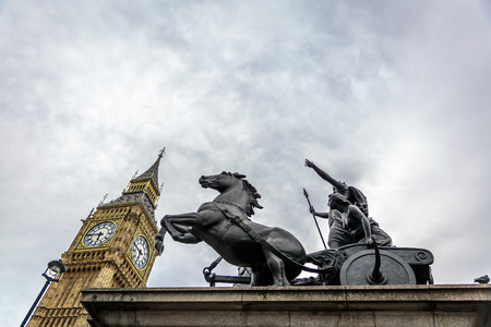 Boadicea and Her Daughters, a bronze sculptural group near Big Ben. London, UKの写真素材