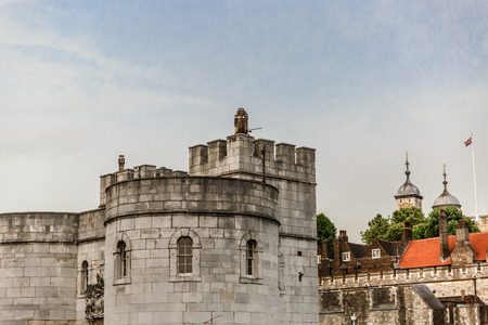 The Tower of London on Thames river shore at London, England, UK