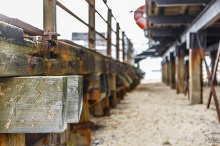 Structure of a pier on an English beach, Englandの写真素材