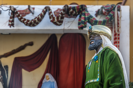 Representation of King Baltasar who brought myrrh as a gift for baby Jesus, Christmasの写真素材