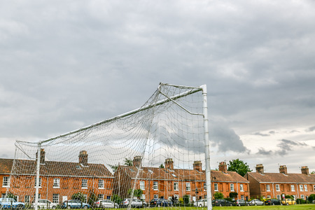 Great football goal with typical English houses in the background, UKの写真素材
