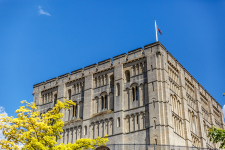 Closeup of the medieval castle in the city of Norwich on a sunny day, UKのeditorial素材