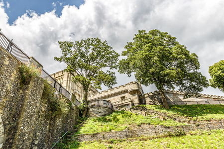View from below of the medieval castle of the city of Norwich, UKのeditorial素材