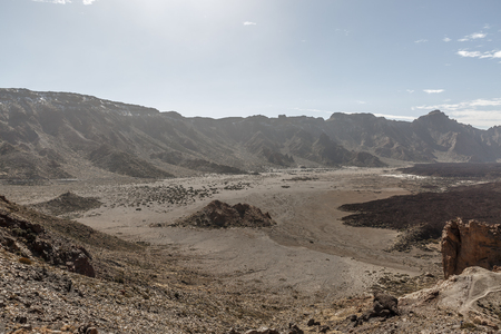 Lunar style landscape in the Teide national park on a sunny and warm day, Tenerife island, Spainの写真素材