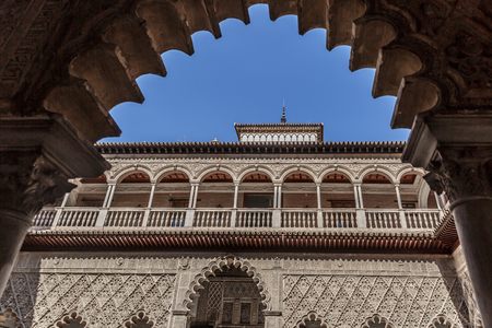 Real Alcazar in Seville. Patio de las Doncellas in Royal palace, built in 1360, Spainのeditorial素材