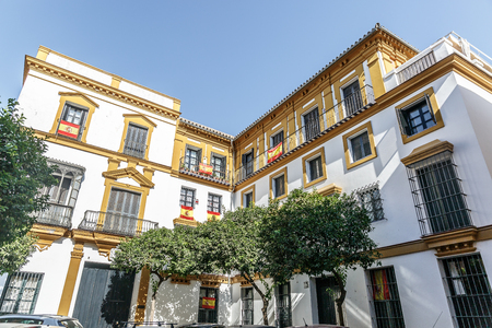 Facade of the typical architecture of the city of Seville, Spainのeditorial素材