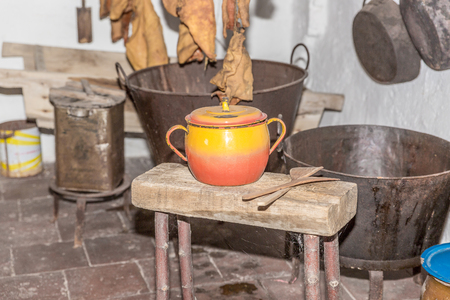 Vintage style metal pots in a room of an old house, Granada, Spainのeditorial素材