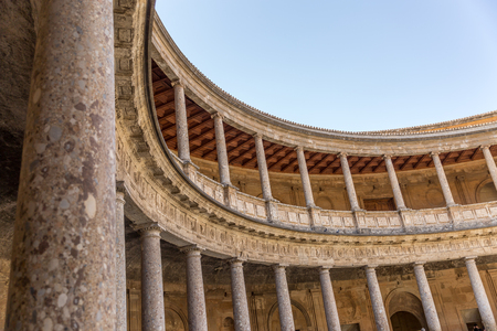 Inner circular courtyard from second story in the Palace of Charles V Alhambra Granada, Andalusia, Spainのeditorial素材