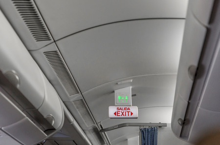 EXIT signaling inside a large commercial aircraftの写真素材