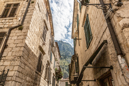 Street of the ancient town of Kotor in Montenegro, Europeの写真素材